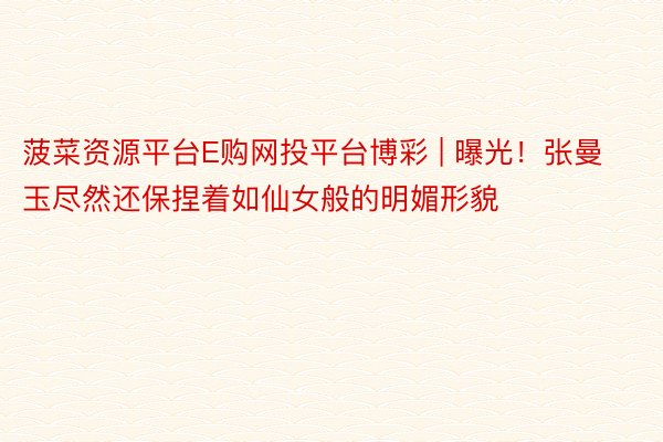 菠菜资源平台E购网投平台博彩 | 曝光！张曼玉尽然还保捏着如仙女般的明媚形貌